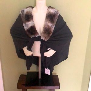 Evelyn Prelonge Faux Fur and Cashmere Square Stole or Shawl. France. 57”x57” NWT